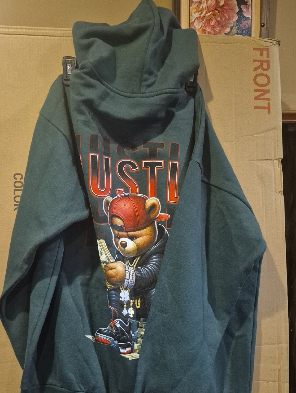 NEW---Adult Green Hooded Jacket with Bear Graphic